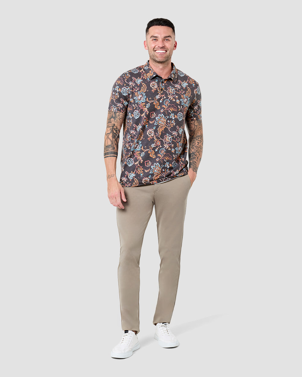 Pursuit Performance Polo-Black Floral-Tall-Regular-Full--Model---L