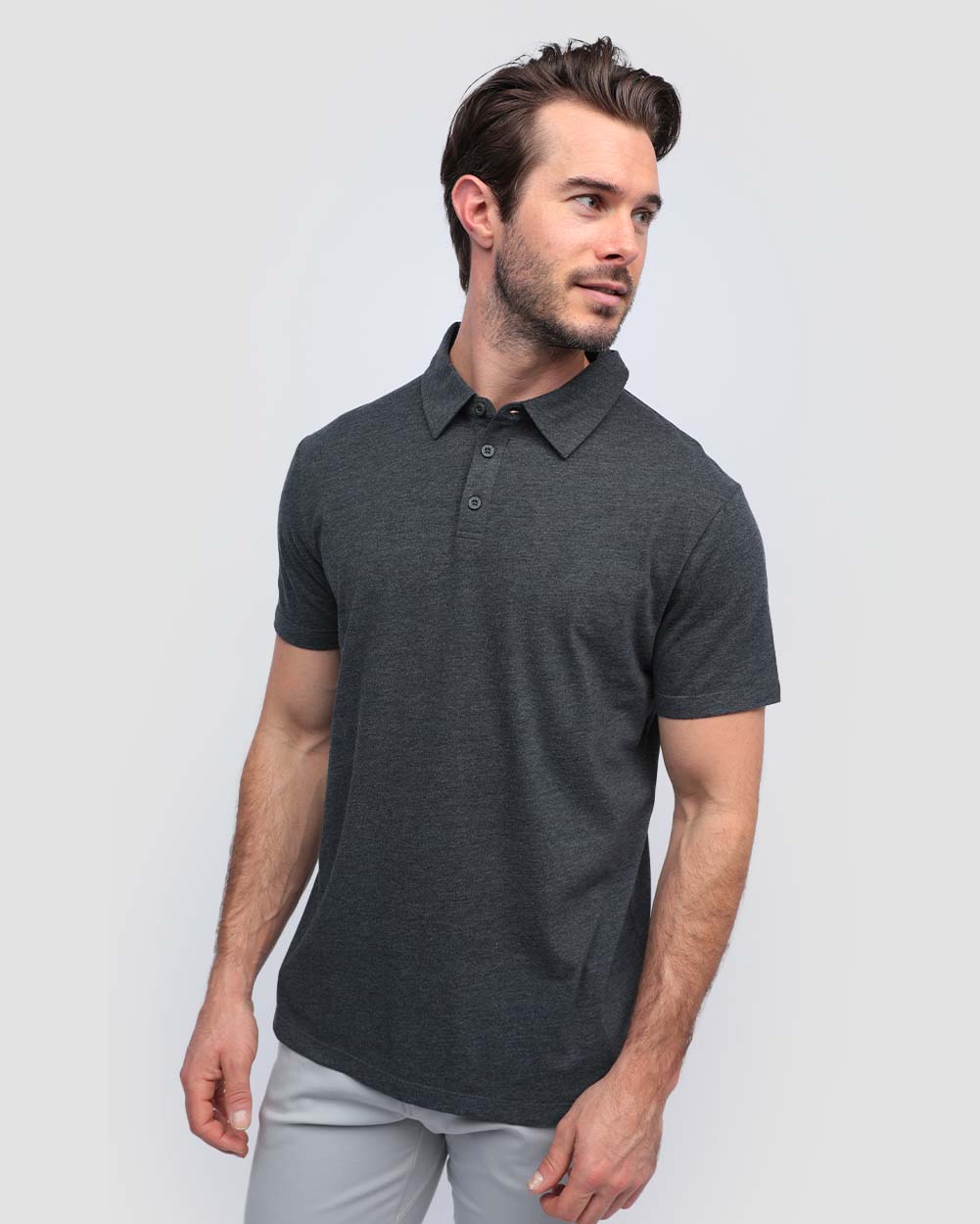 Polo - Tall - Non-Branded-Charcoal-Regular-Front--Model---L