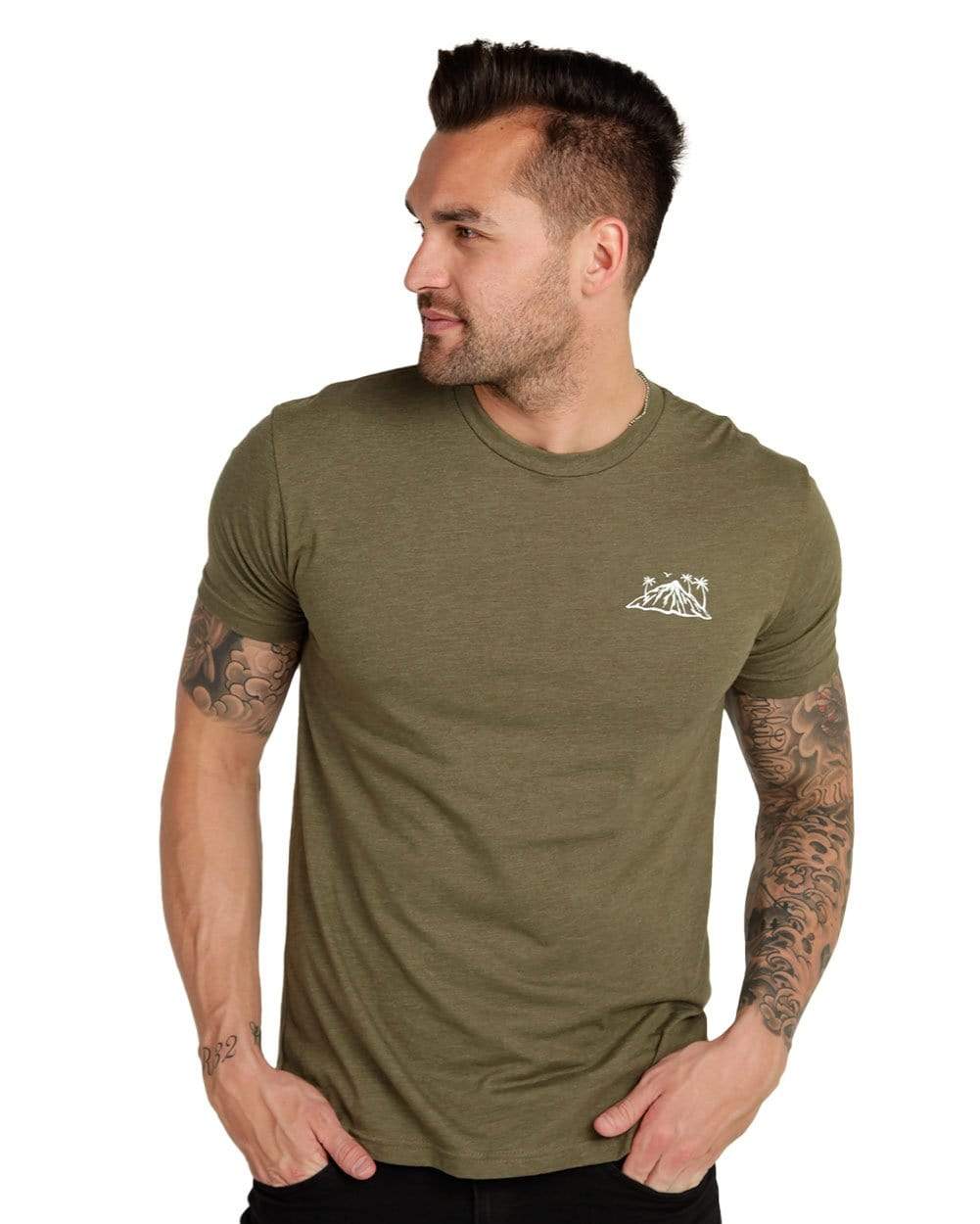 Summer Islands Tee-Olive Green-Regular-Front--Model---L