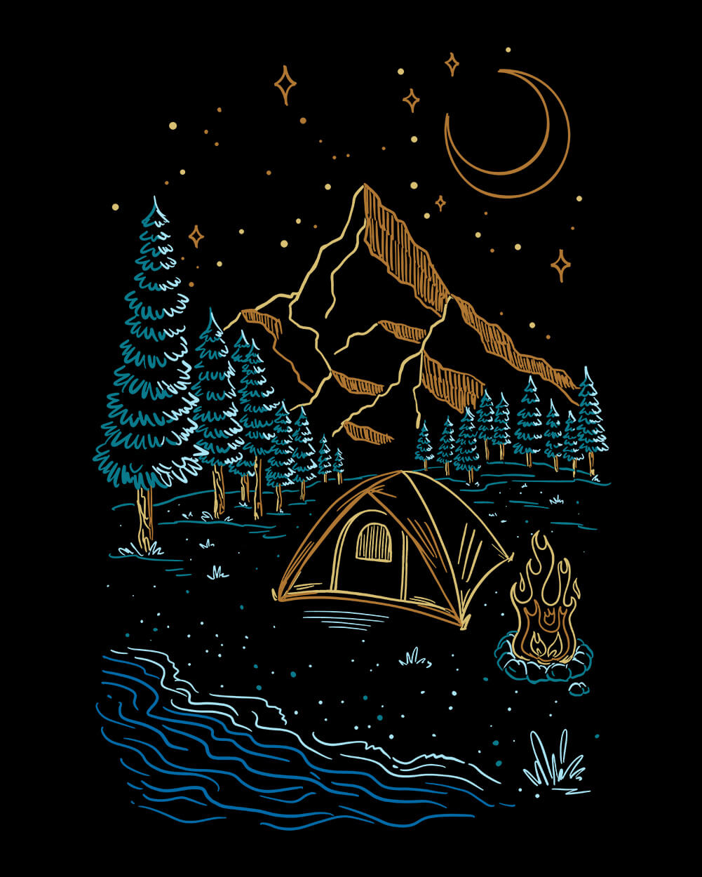 Moonlight Camper Tee-Black-Regular-Swatch--Model---L