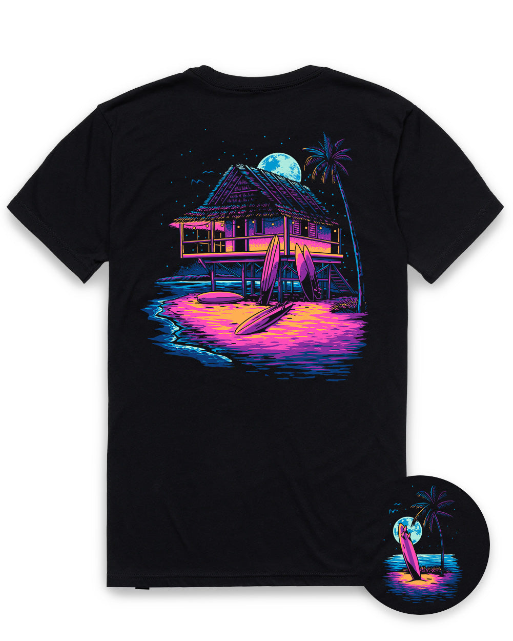 Moonlit Bungalow Tee-Black--Regular-Mock--Model---L