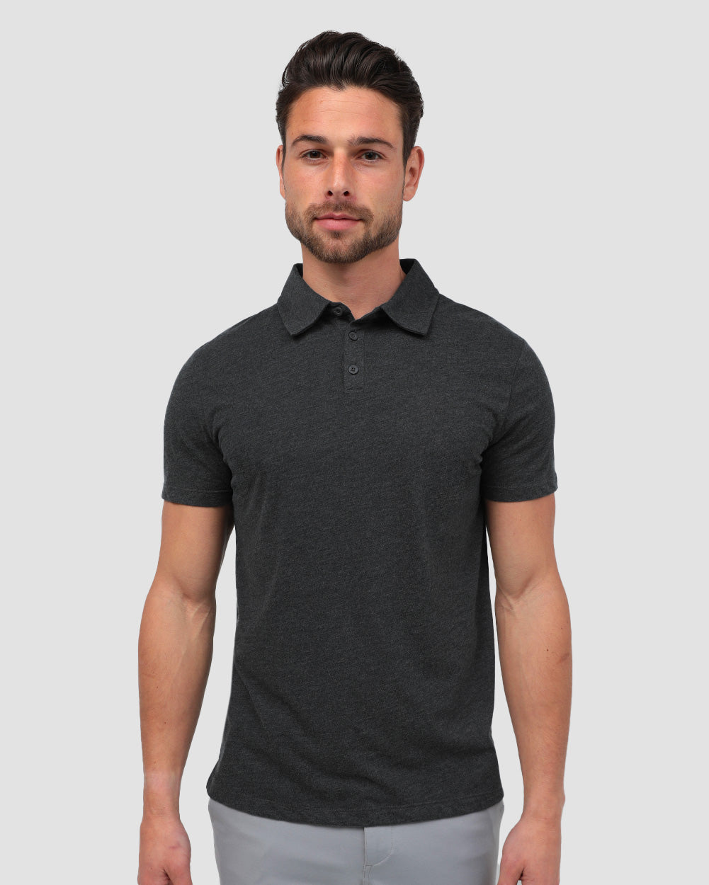 Polo - Non-Branded-Charcoal-Front--Model---M-Regular