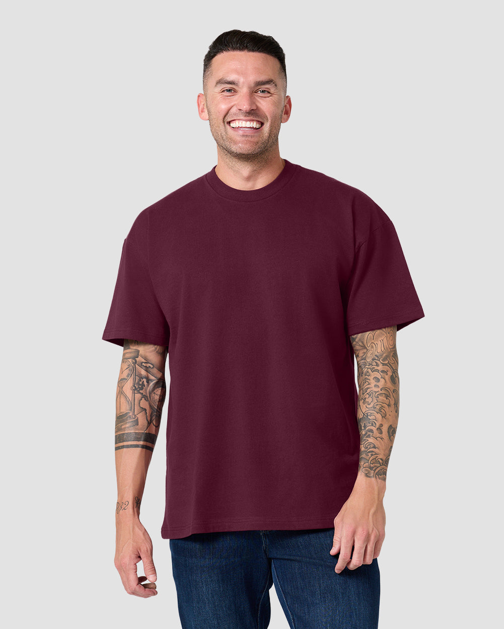 Heavyweight Tee-Maroon-Regular-Front--Model---L