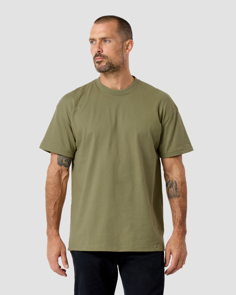 Heavyweight Tee-Light Olive-Front--Zac---L-Regular