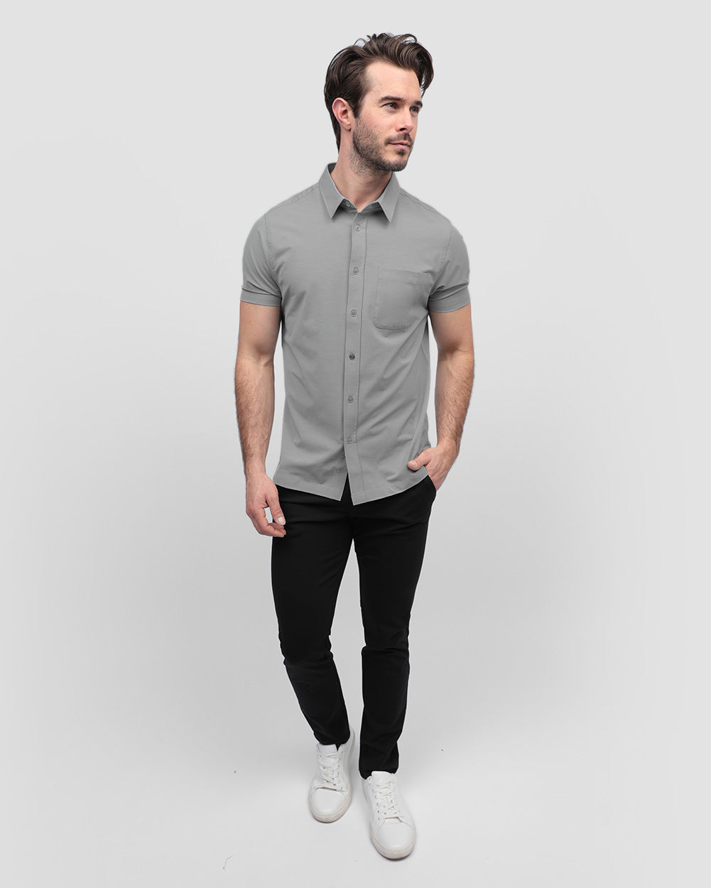 Button Up - Non-Branded-Grey-Regular-Full--Model---L