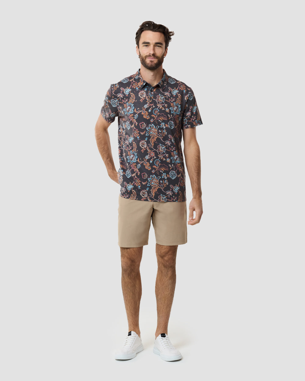 Pursuit Performance Polo-Black Floral-Tall-Regular-Full--Model---L