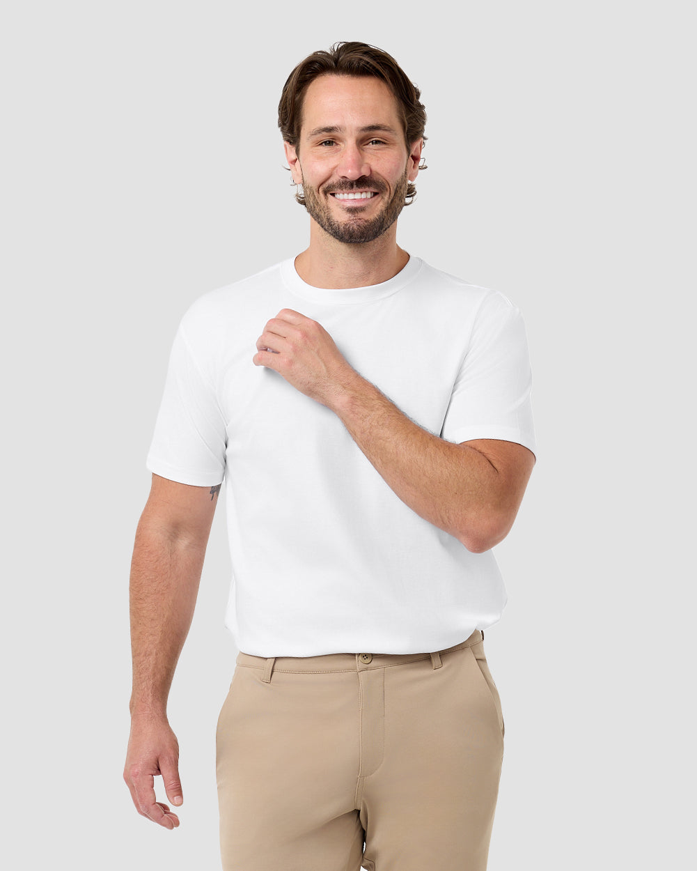 Pima Cotton Tee-White-Regular-Front Detail--Model---L