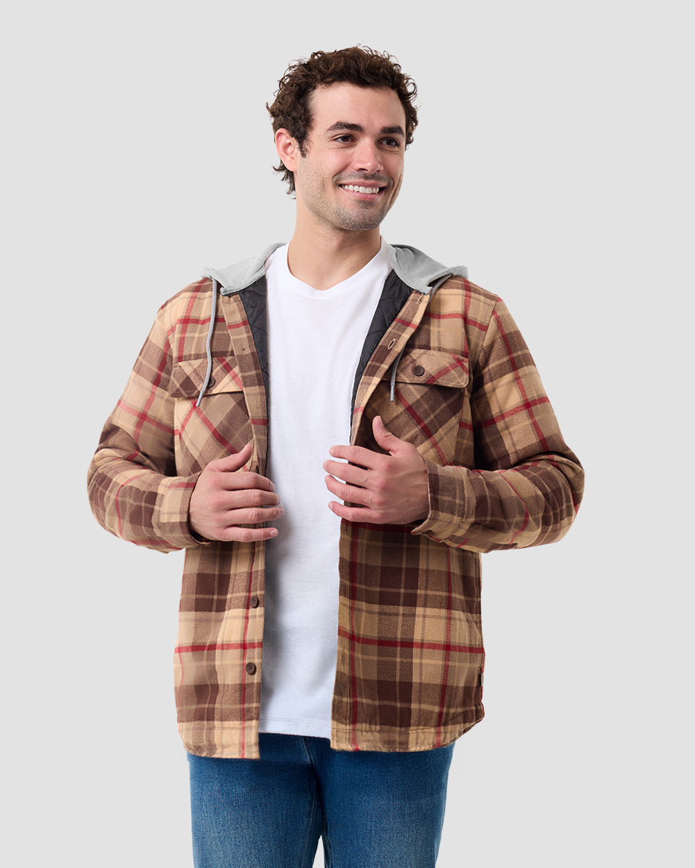 Ridgeview Flannel Jacket-Beige Multi Plaid-Regular-Front--Model---L