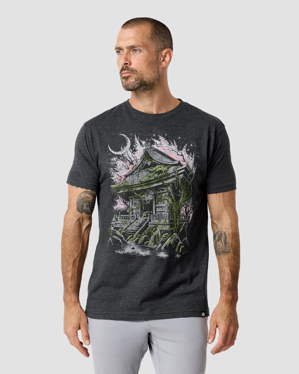 Rooted Relic Tee-Charcoal-Regular-Front--Model---L