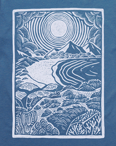 Sunrise Peaks Tee-Heather Slate Blue-Regular-Swatch--Model---L