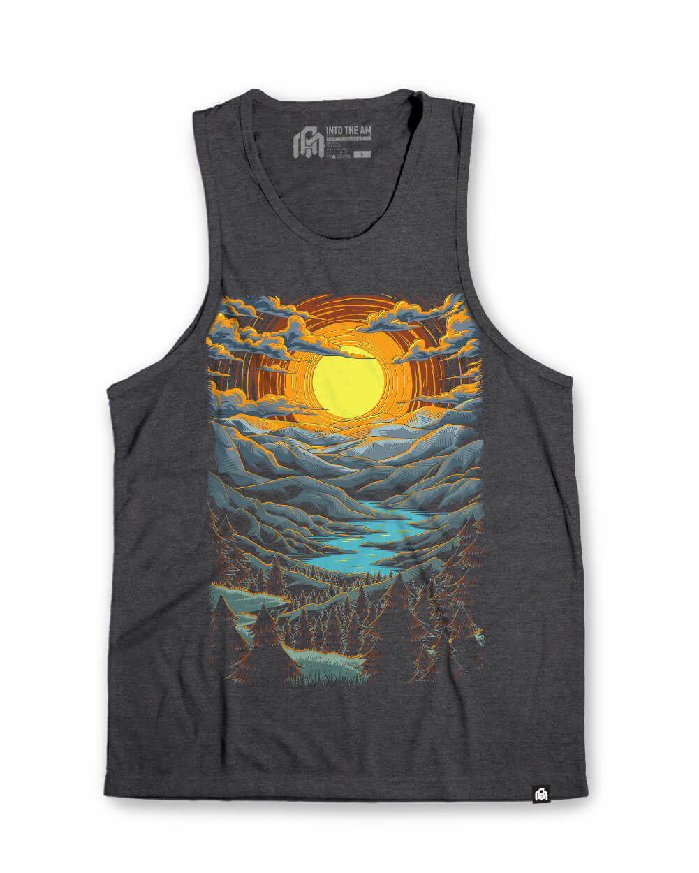 Sunset Serenity Tank-Charcoal-Regular-Mock--Model---L