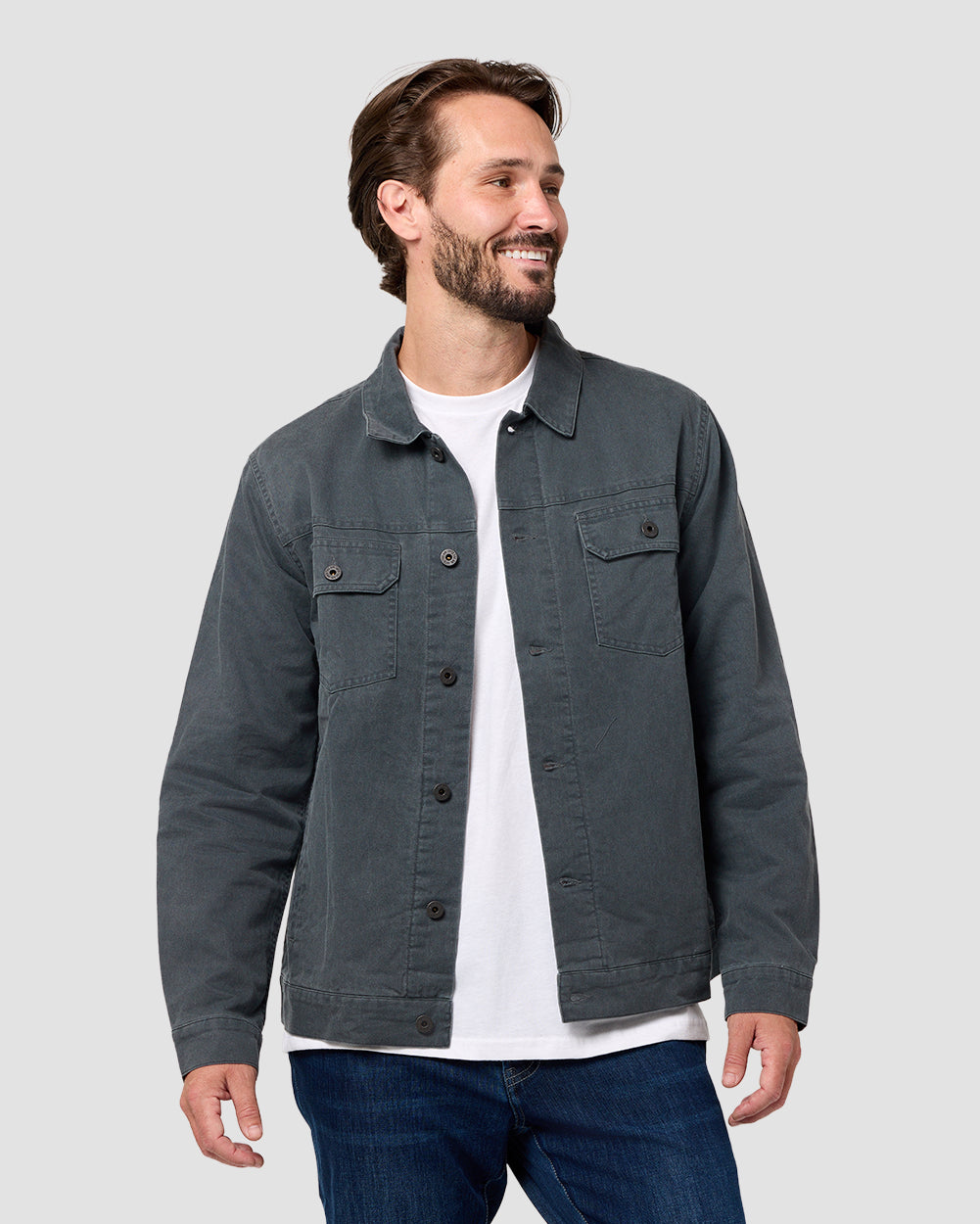 Tradesman Trucker Jacket - Non-Branded-Charcoal-Regular-Front--Model---L