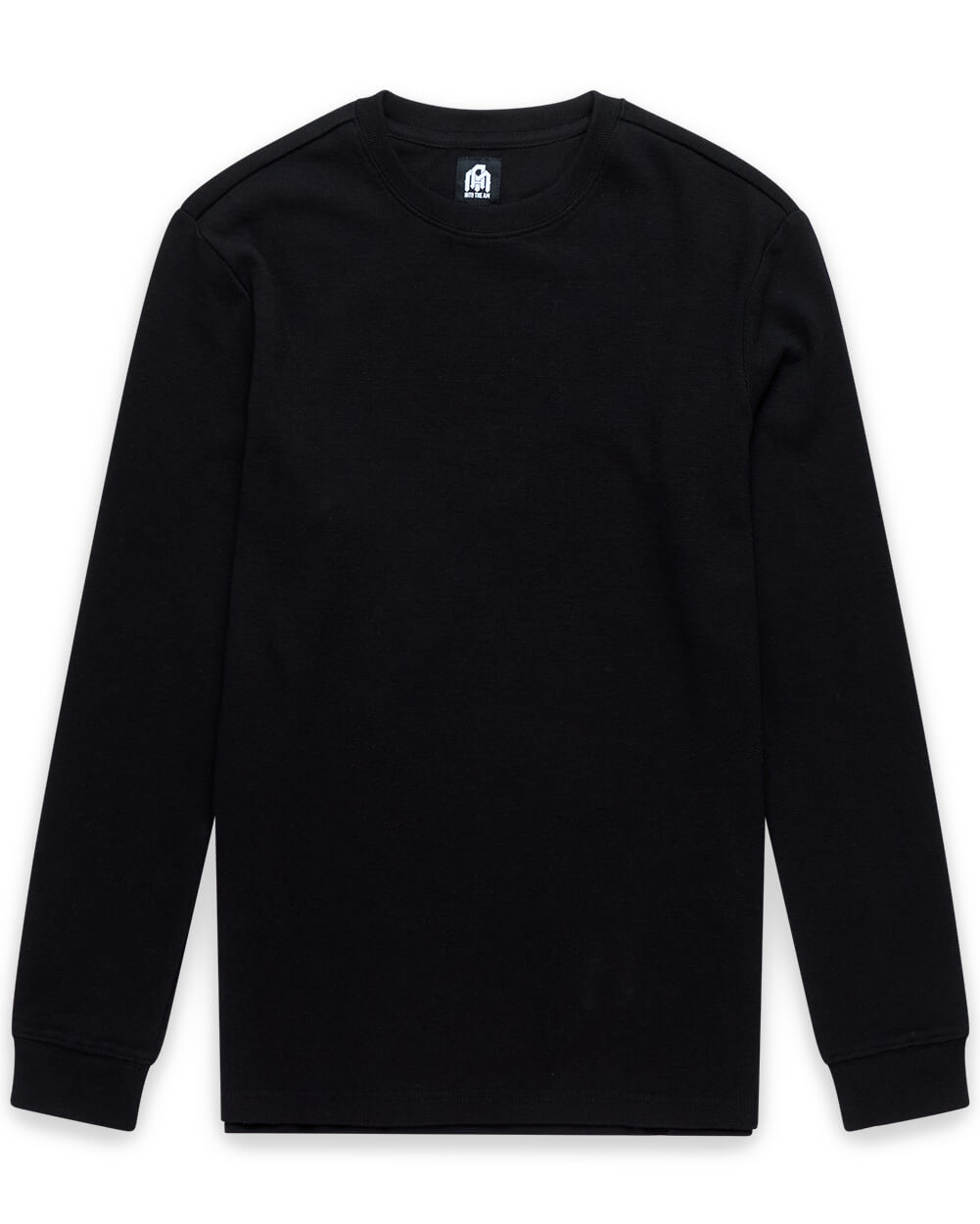 Long Sleeve Waffle Knit Crew - Non-Branded-Black-Regular-Mock--Model---L