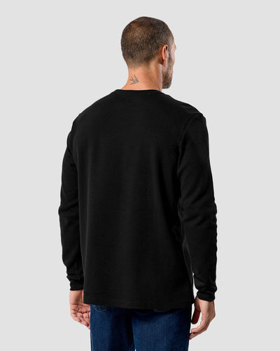 Long Sleeve Waffle Knit Crew - Non-Branded-Black-Regular-Back--Model---L