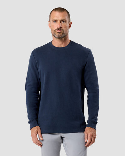 Long Sleeve Waffle Knit Crew - Non-Branded-Navy-Regular-Front--Model---L