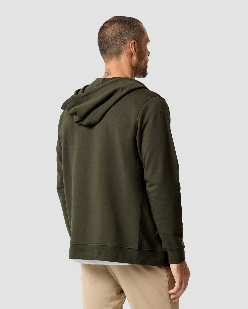 Zip-Up Hoodie - Non-Branded-Midnight Olive-Regular-Back--Model---L
