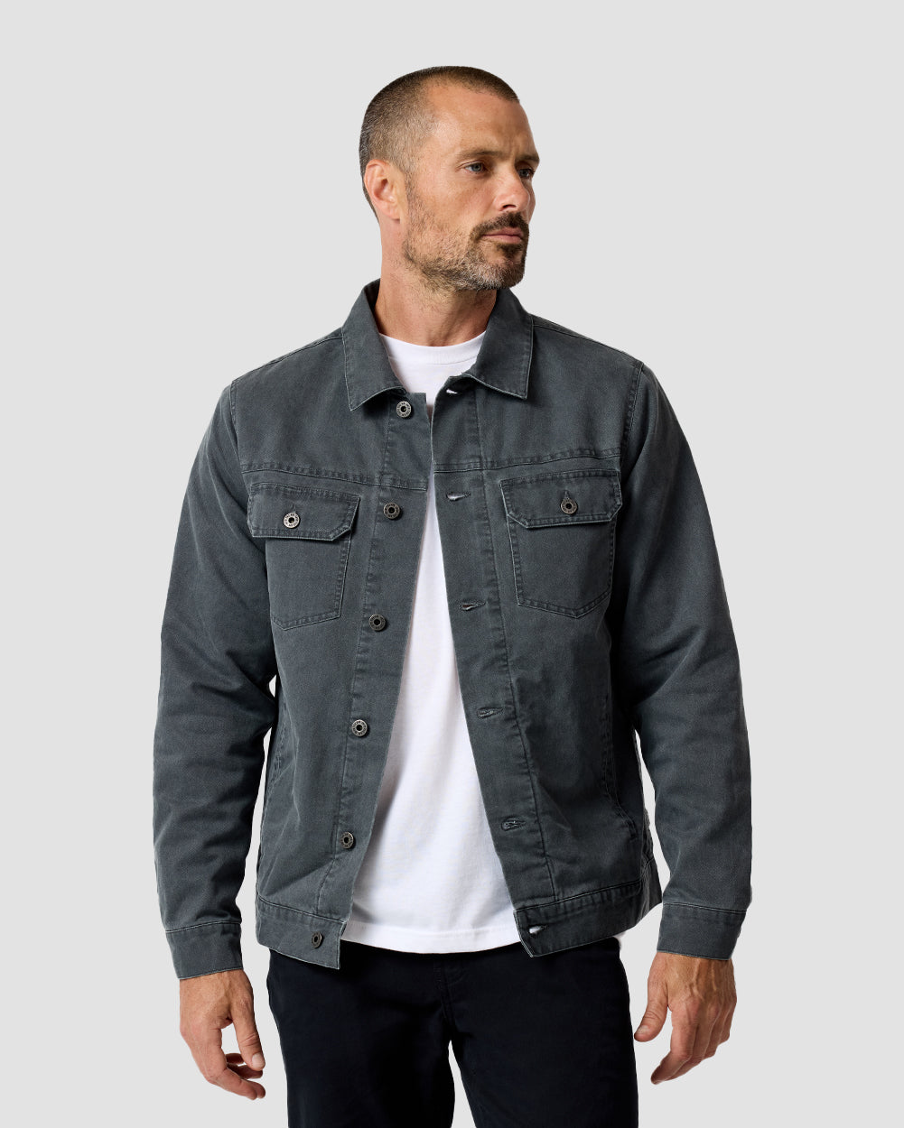 Tradesman Trucker Jacket - Non-Branded-Charcoal-Regular-Front--Model---L