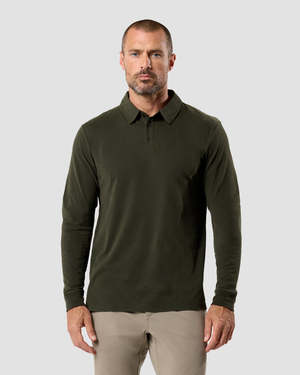 Long Sleeve Polo - Non-Branded-Midnight Olive-Reg-Regular-Front--Model---L