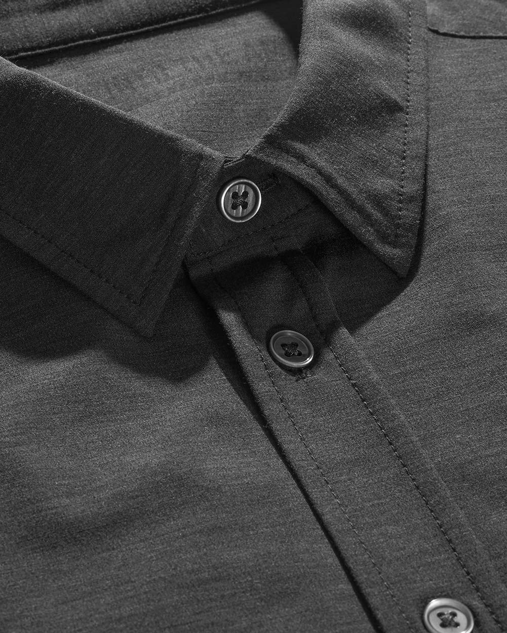 Button Up - Non-Branded-Black Heather-Regular-Detail--Model---L