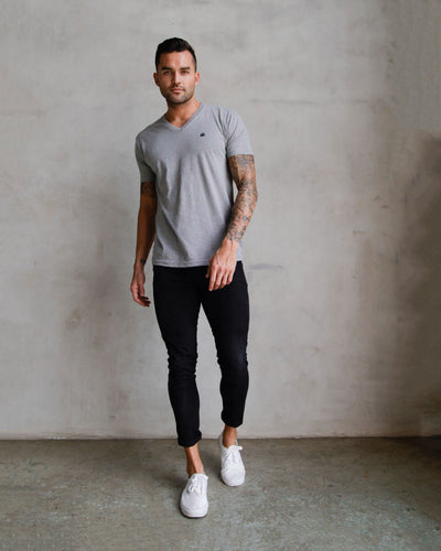 Basic V-Neck Tee-Grey-Full--Zack---L-Regular