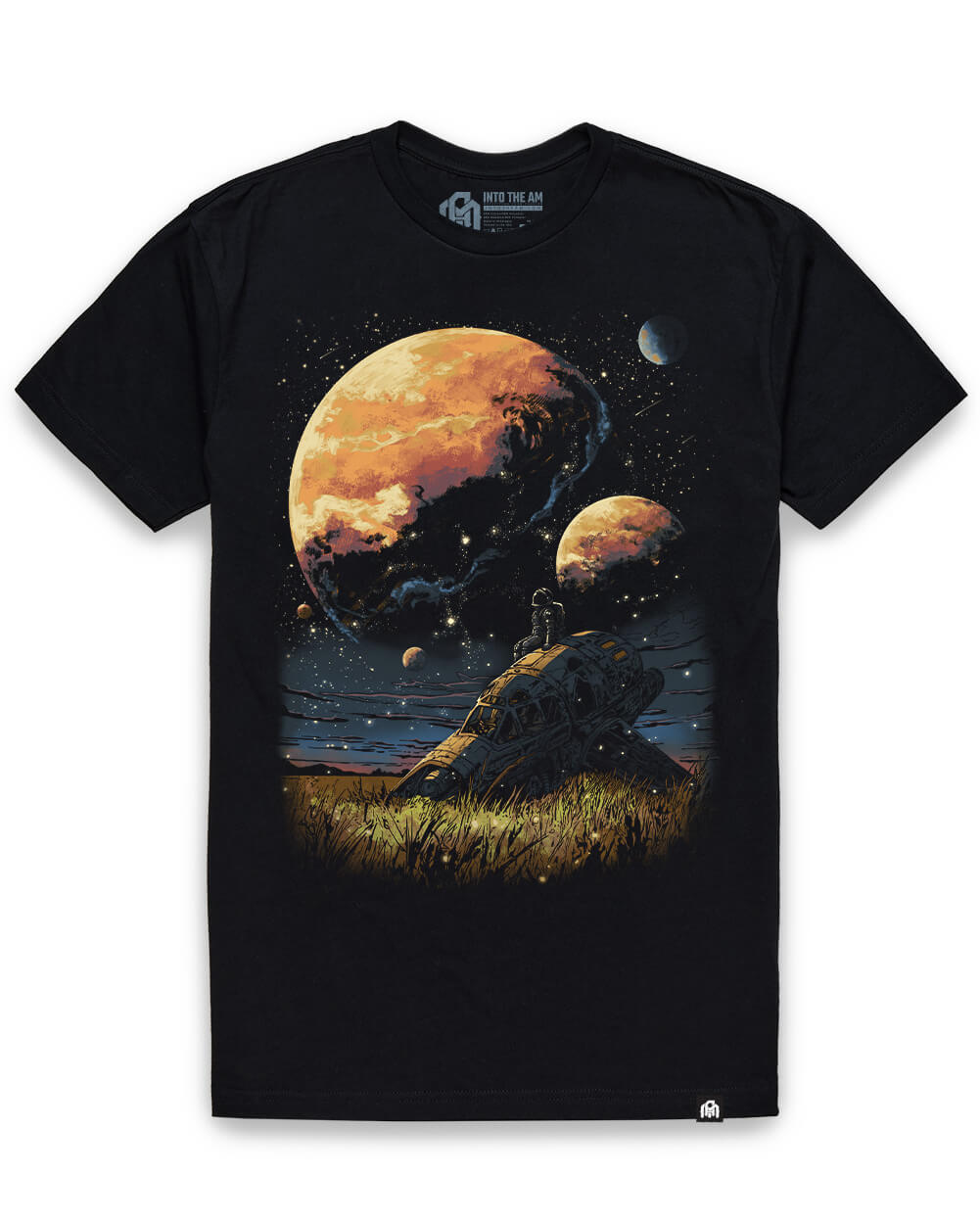 INTO THE AM Distant Wanderer men's graphic tee in black