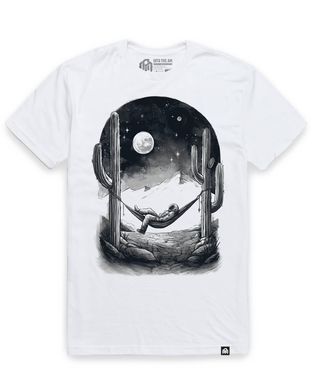 INTO THE AM Infinite Gaze men's graphic tee in white