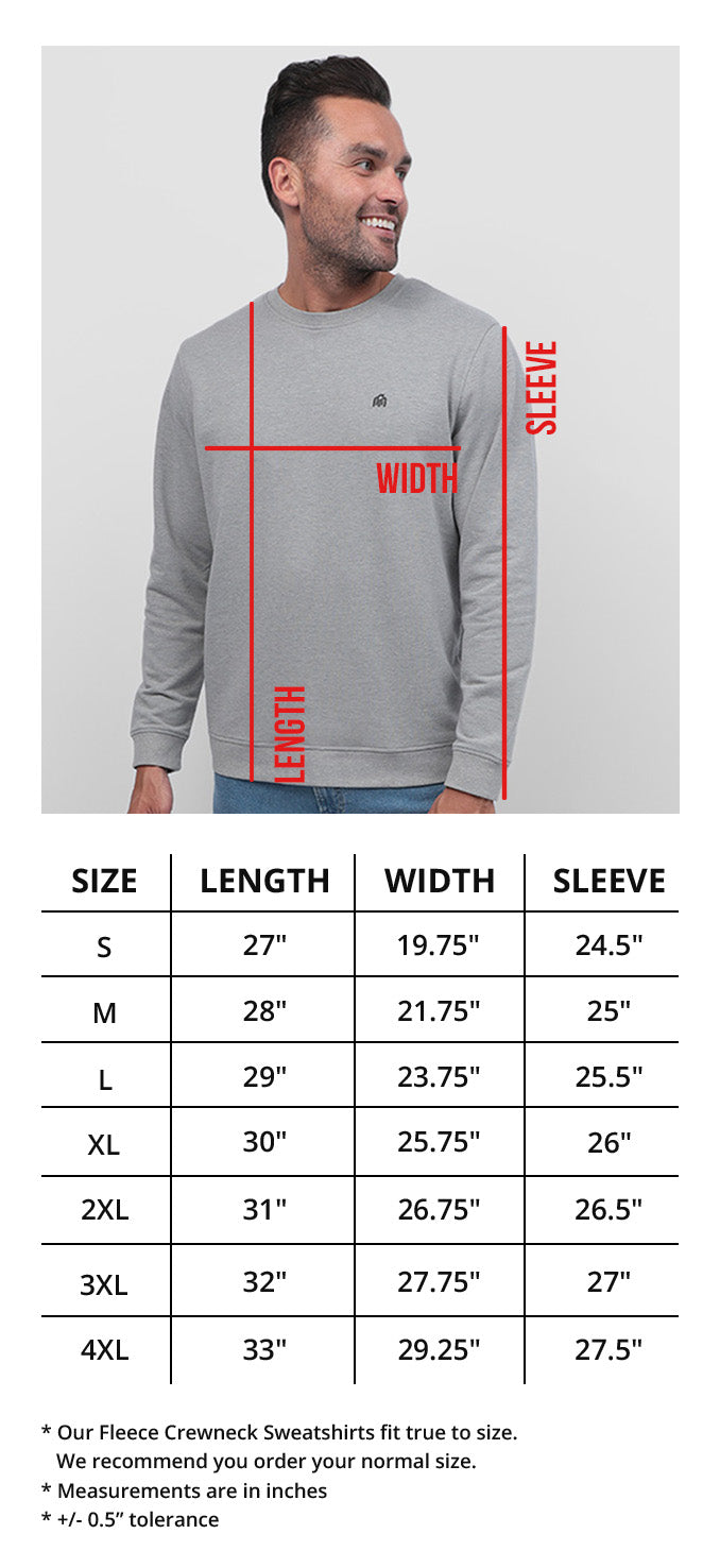 Men's Crewneck Sweatshirts Size Chart