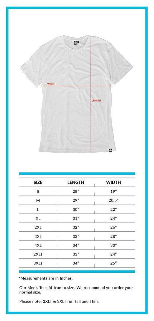 Men's 2XLT & 3XLT Tee Size Chart