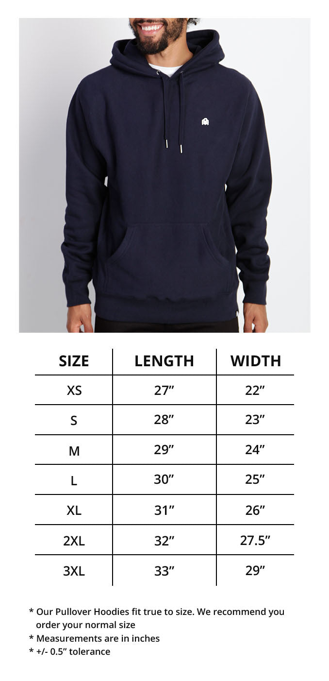 Men's Heavyweight Hoodie Size Chart