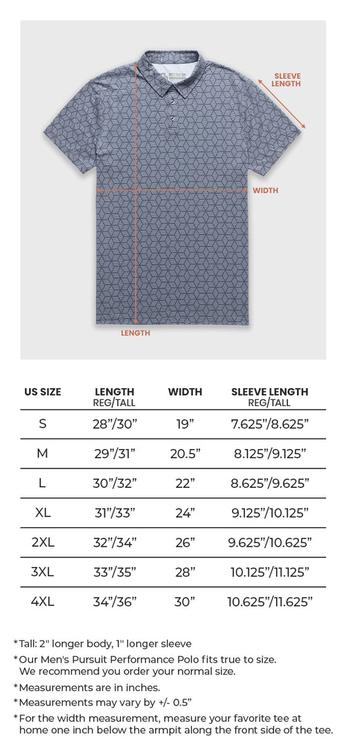 Pursuit Performance Polo Size Chart