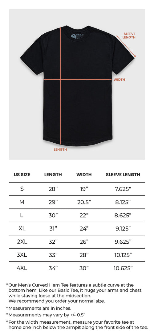 Curved Hem Tee Size Chart