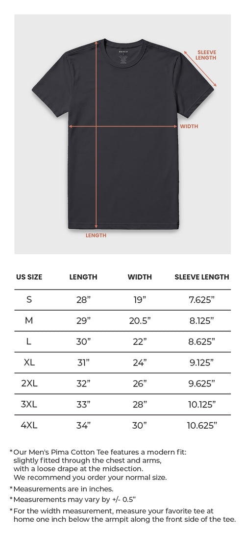Pima Tee Size Chart