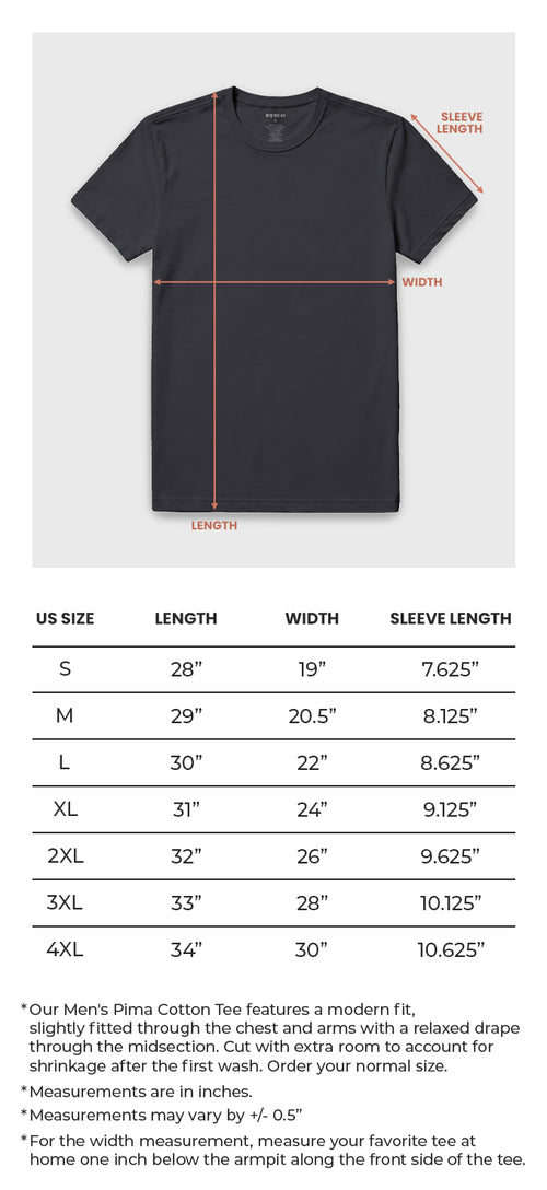 Pima Tee Size Chart