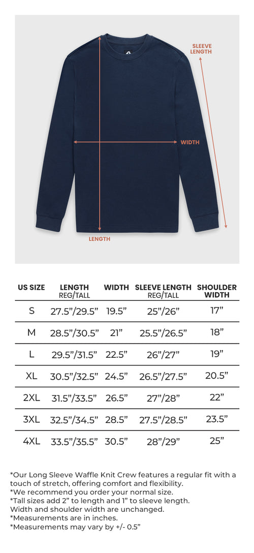 Long Sleeve Waffle Knit Crew Size Chart