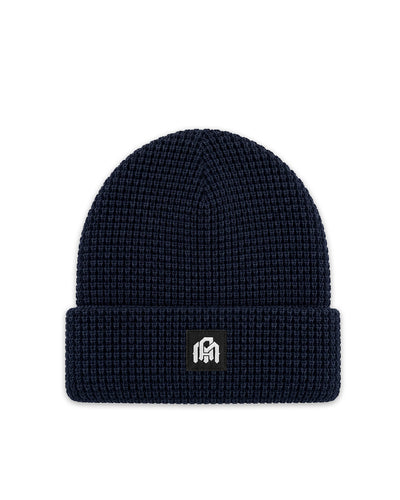 Waffle Knit Beanie-Navy-Regular-Mock