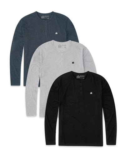 Custom 3 Pack Long Sleeve Henley - Branded-front