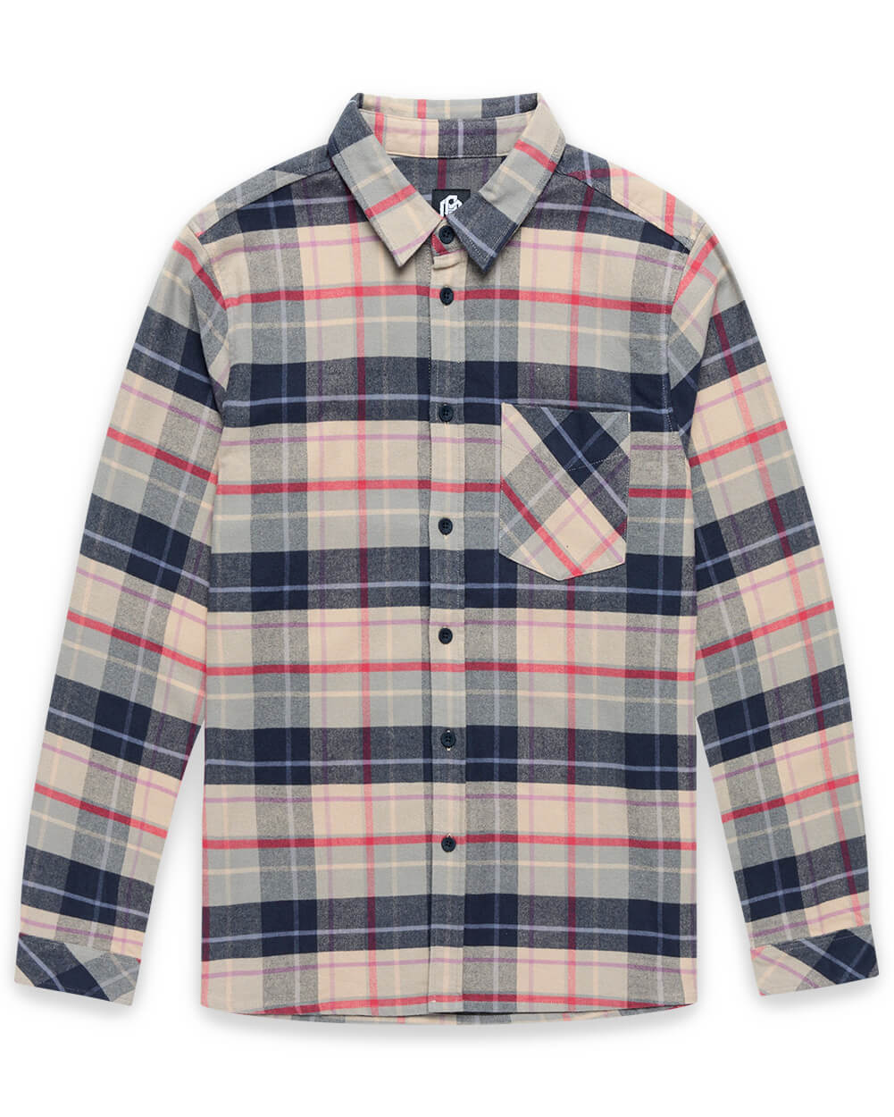 Fairbanks Flannel-Beige Multi Plaid-Regular-Mock--Model---L