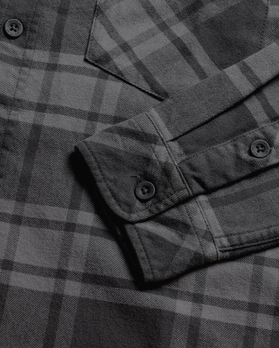 Fairbanks Flannel-Charcoal Two-Color Plaid-Regular-Detail--Model---L