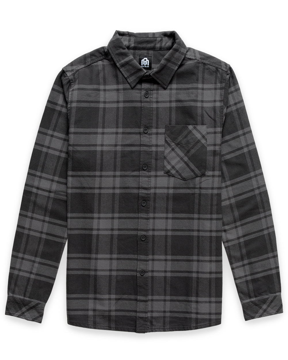 Fairbanks Flannel-Charcoal Two-Color Plaid-Regular-Mock--Model---L