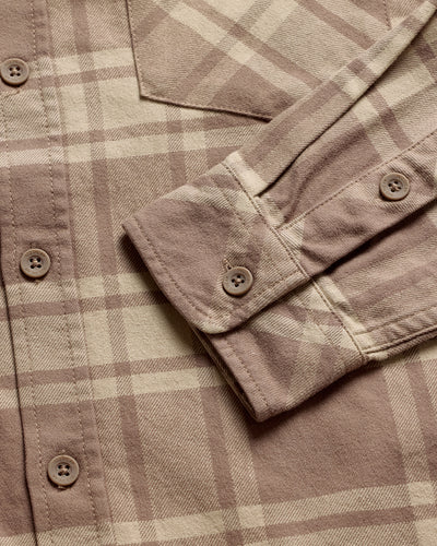 Fairbanks Flannel-Tan Two-Color Plaid-Regular-Detail--Model---L