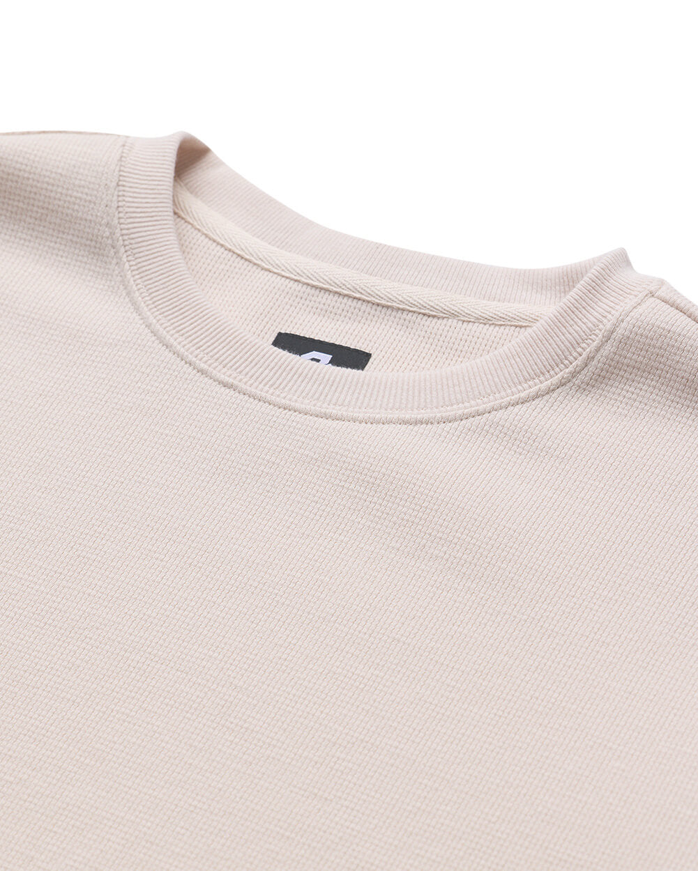 Long Sleeve Waffle Knit Crew - Non-Branded-Beige-Regular-Detail--Model---L