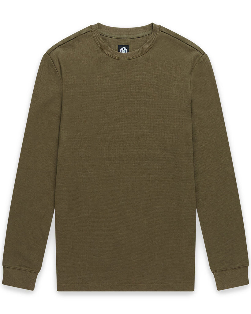 Long Sleeve Waffle Knit Crew - Non-Branded-Olive Green-Regular-Mock--Zac---L