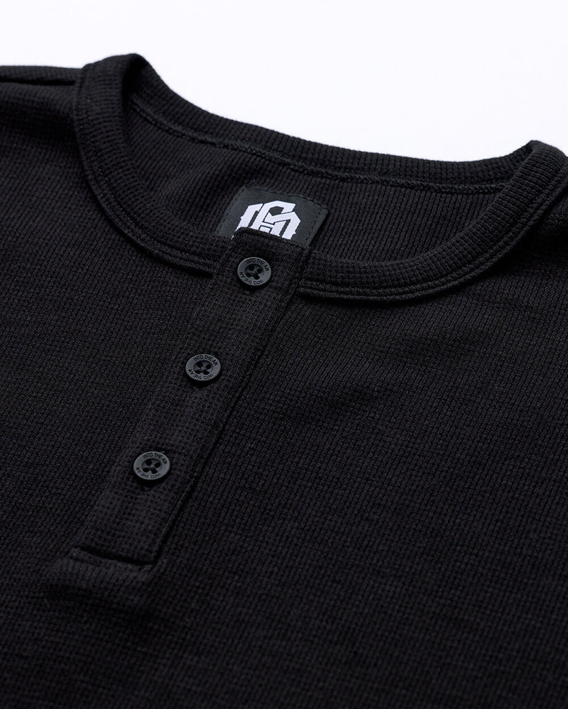 Long Sleeve Waffle Knit Henley - Non-Branded-Black-Detail--Zac---L