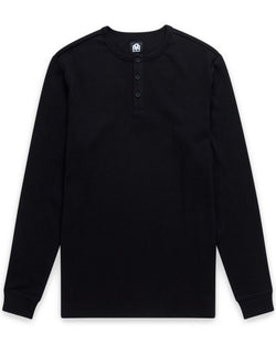 Long Sleeve Waffle Knit Henley - Non-Branded-Black-Regular-Mock--Zac---L