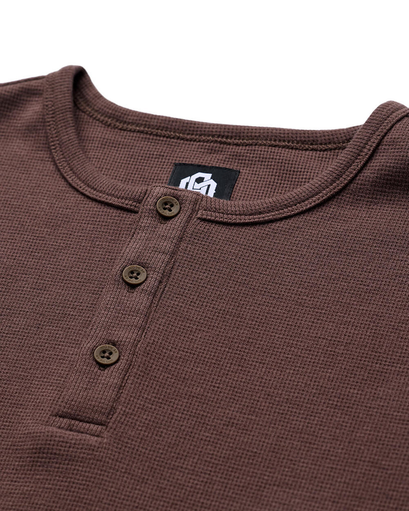 Long Sleeve Waffle Knit Henley - Non-Branded-Brown-Regular-Detail--Zac---L