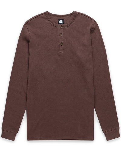 Long Sleeve Waffle Knit Henley-Brown-Mock--Model---M-Regular