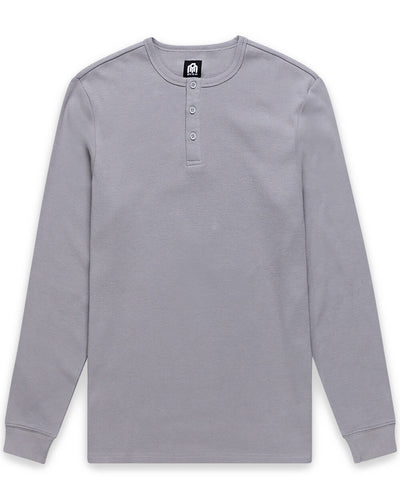 Long Sleeve Waffle Knit Henley-Grey-Mock--Model---M-Regular