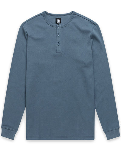 Long Sleeve Waffle Knit Henley-Indigo-Mock--Model---M-Regular