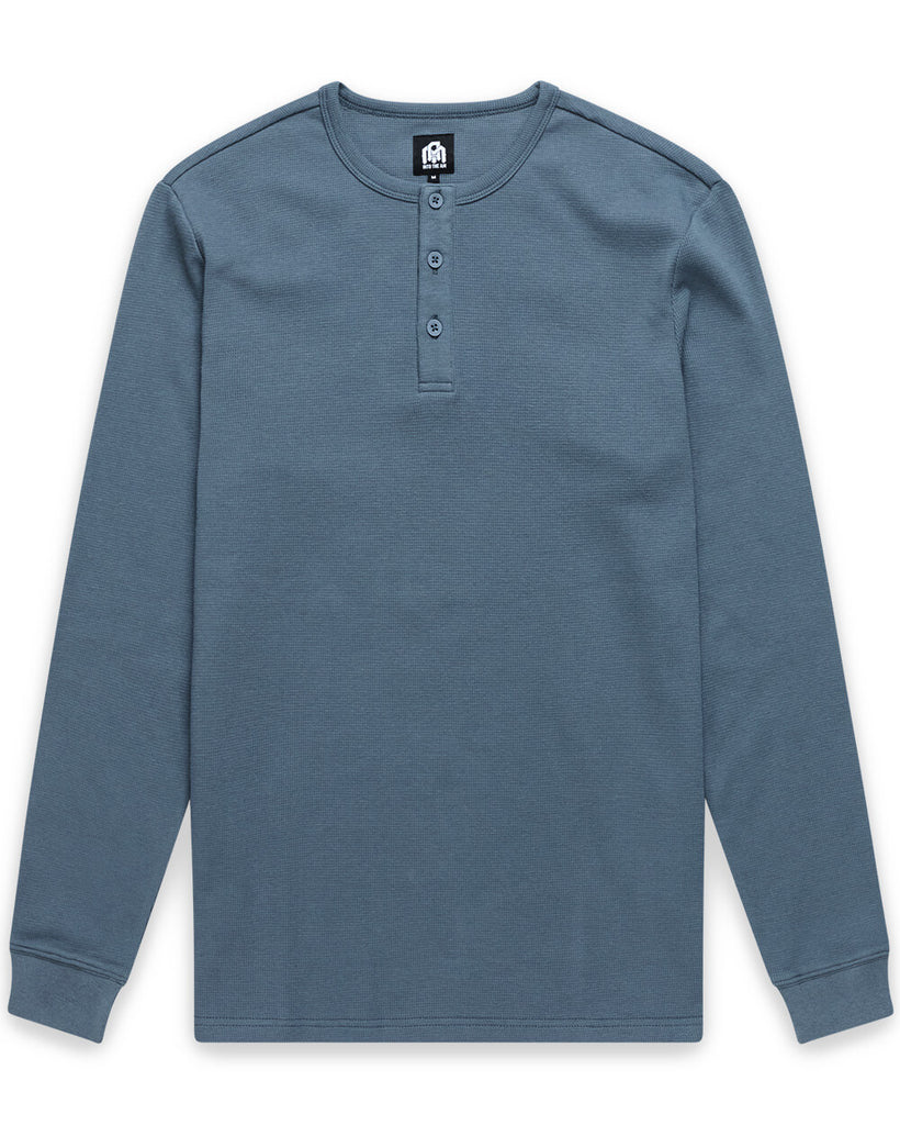 Long Sleeve Waffle Knit Henley - Non-Branded-Indigo-Regular-Mock--Zac---L