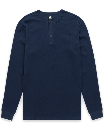 Long Sleeve Waffle Knit Henley-Navy-Mock--Model---M-Regular